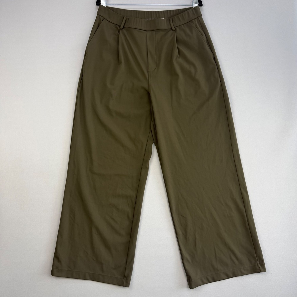 Halara Flex Daystretch High Waisted Wide Leg Pleated Work Pants Olive Green XL